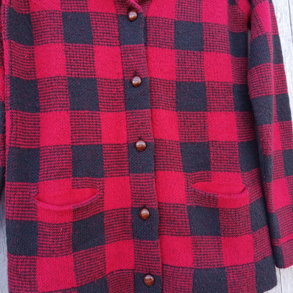 DENIM & SUPPLY Ralph Lauren Cardigan Sweater Shawl Buffalo Plaid  XS Wool Blend - Picture 3 of 5